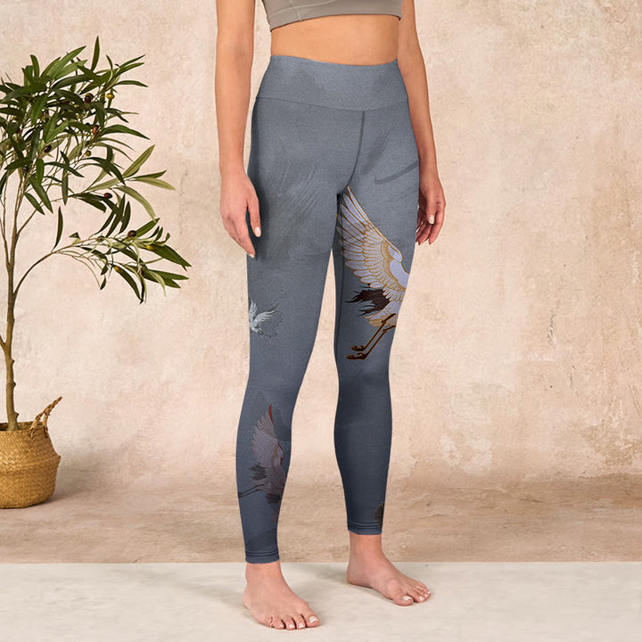 Buddha Stonesと縁起の良い白鶴の松の木のプリントジムレギンスレディースヨガパンツ - image 3