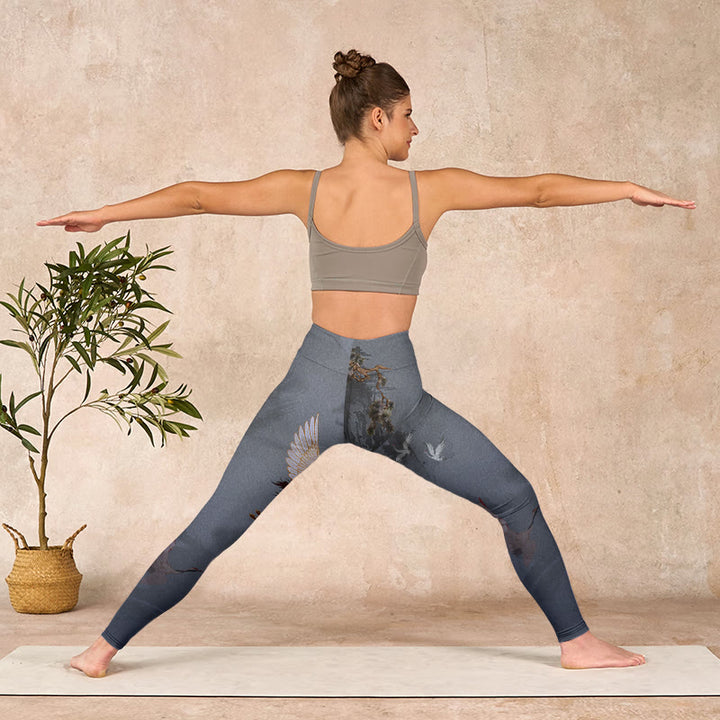 Buddha Stonesと縁起の良い白鶴の松の木のプリントジムレギンスレディースヨガパンツ - image 11