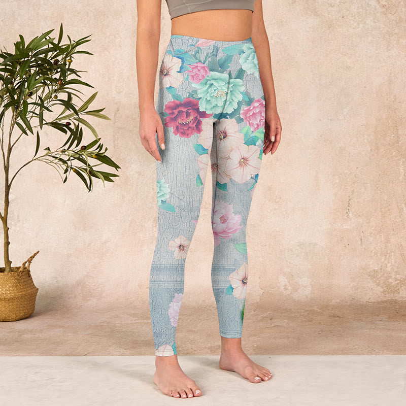 Buddha Stonesとカラフルな牡丹の花のプリントジムフィットネスレギンスレディースヨガパンツ - image 4