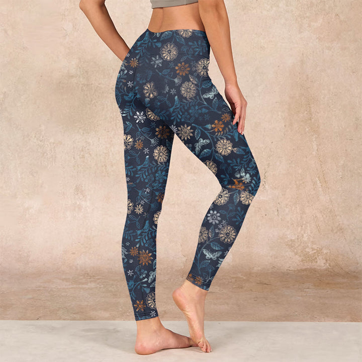 Buddha Stones New York アスターフラワーリーフプリント ジムフィットネスレギンス レディース ヨガパンツ - image 2