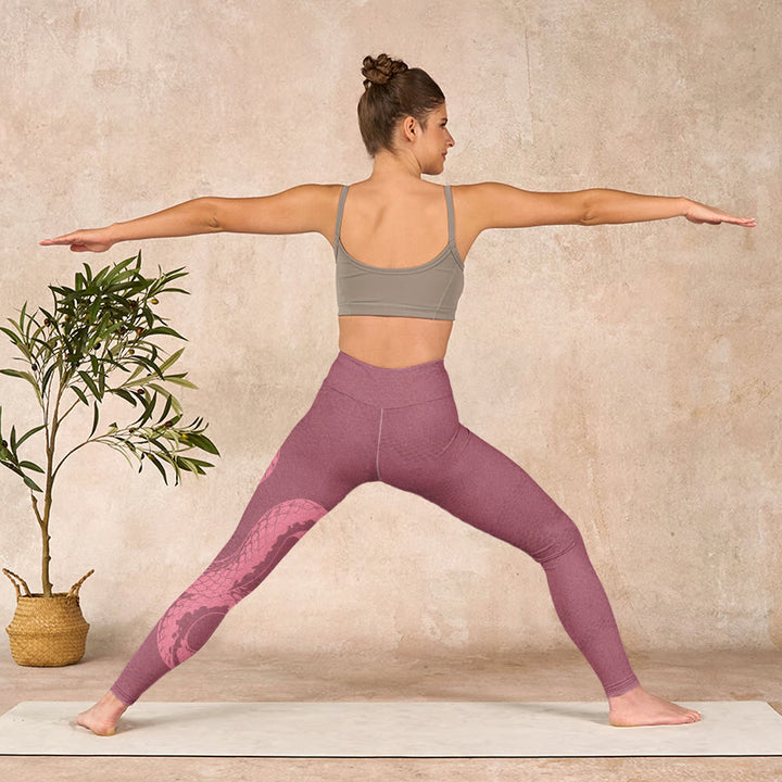 Buddha Stonesピンク スネーク＆スネークスキンプリント ジムレギンス レディース ヨガパンツ - image 11