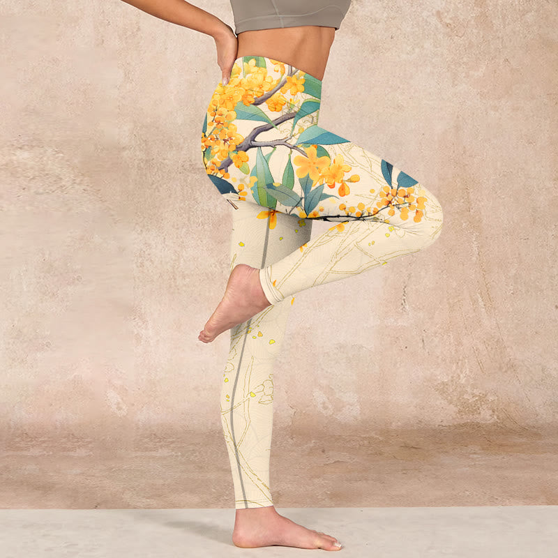 Buddha Stones、黄色のキンモクセイ、菜種プリントのジムレギンス、レディースヨガパンツ - image 16