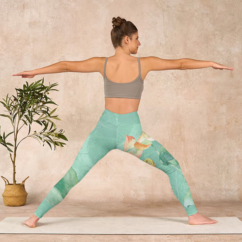 Buddha Stones、蓮の葉、種子の鞘プリントのジムレギンス、レディースヨガパンツ - image 11