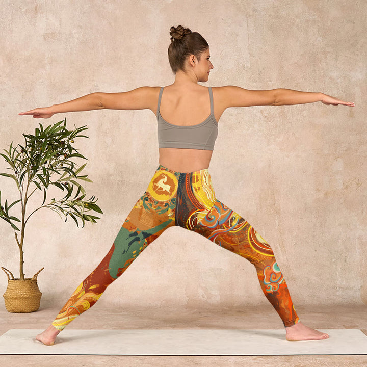 Buddha Stonesと黄金の縁起の良い雲の波模様プリントのジムレギンス レディース ヨガパンツ - image 11