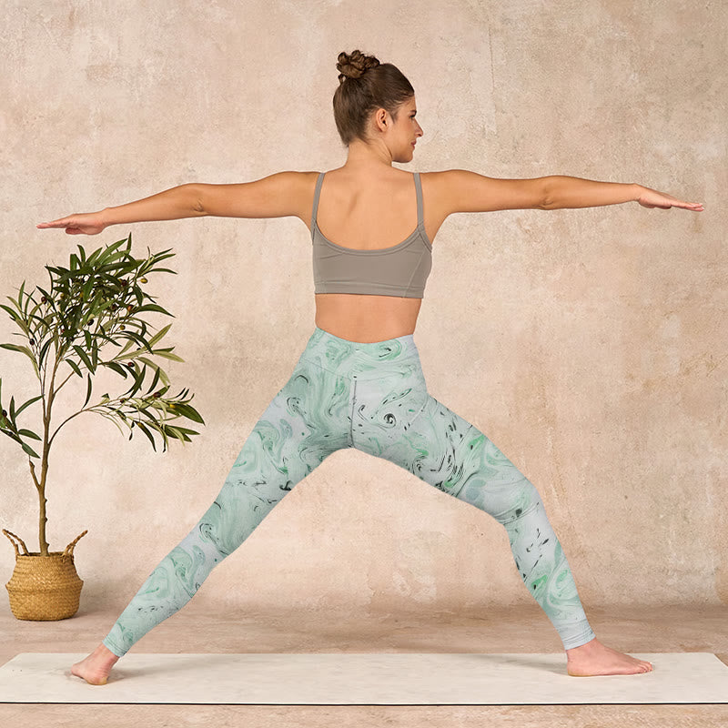 Buddha Stonesハニーデューグリーン ホワイト フローラインプリント エクササイズレギンス レディース ヨガパンツ - image 10