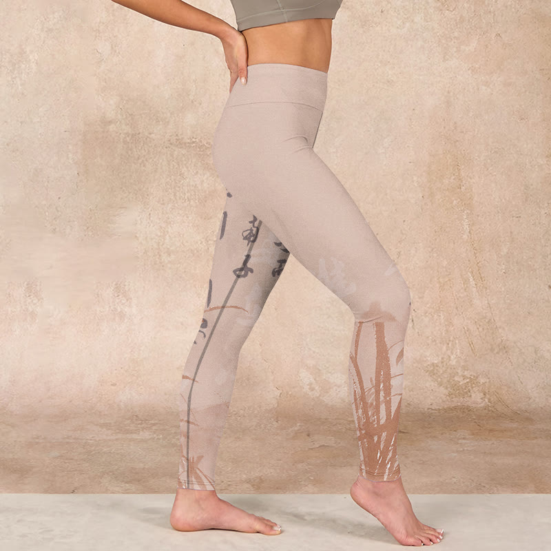 Buddha Stonesのカリグラフィーオーキッドプリントジムレギンスレディースヨガパンツ - image 16