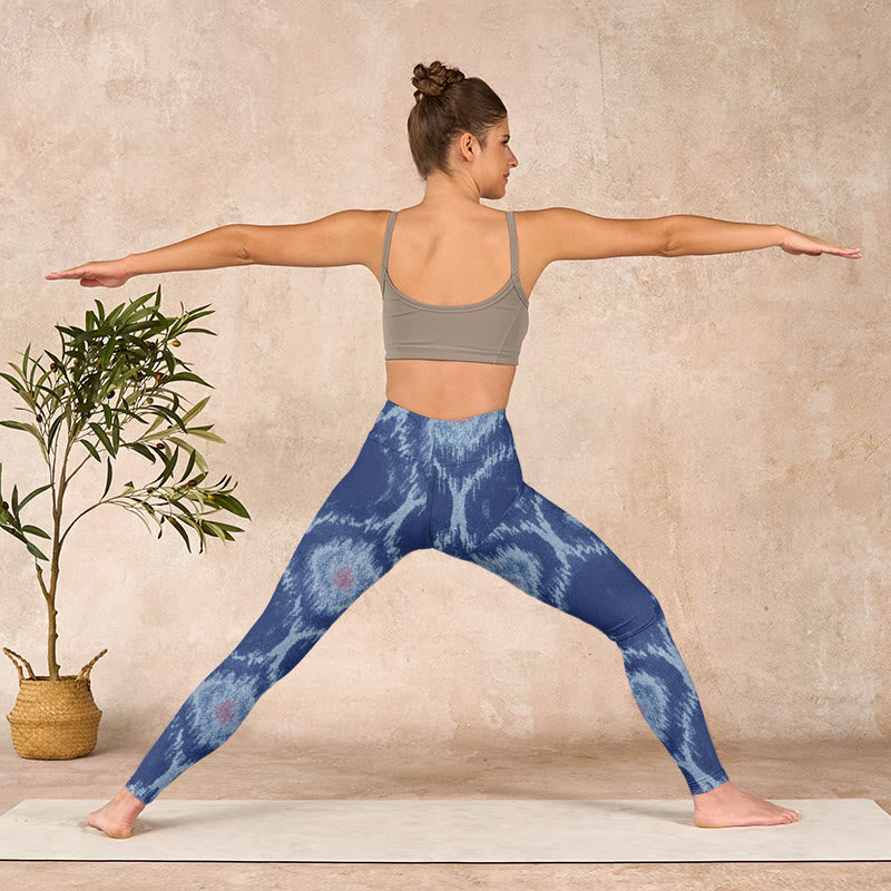 Buddha Stonesネイビーブルー ホワイトデザイン ジムレギンス レディース ヨガパンツ - image 10