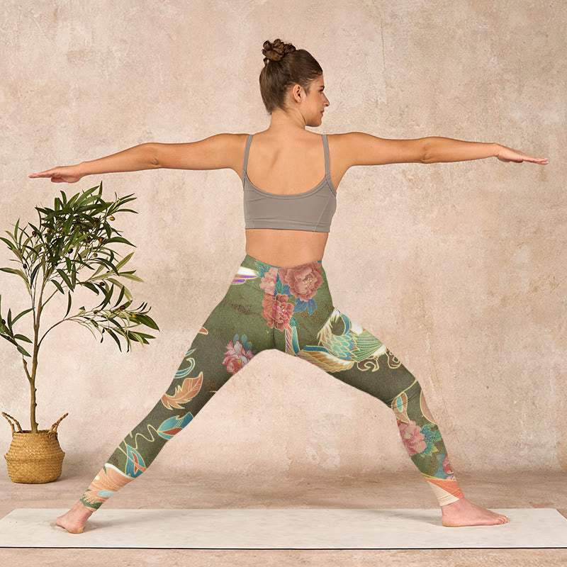 Buddha Stones鮮やかなフェニックスフラワープリント ジムレギンス レディース ヨガパンツ - image 11