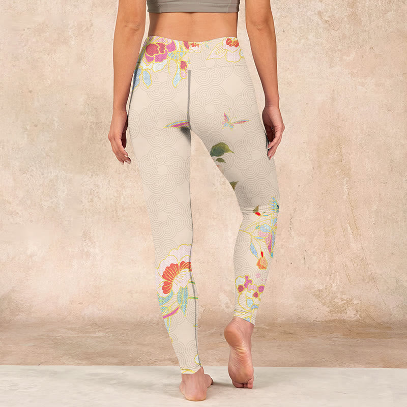 Buddha Stones、アプリコット、蝶、牡丹、花、葉のプリントジムレギンス、レディースヨガパンツ - image 15