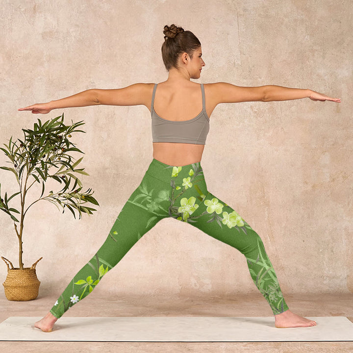 Buddha Stones、カササギ、花、枝のプリント入りジムレギンス、レディースヨガパンツ - image 11