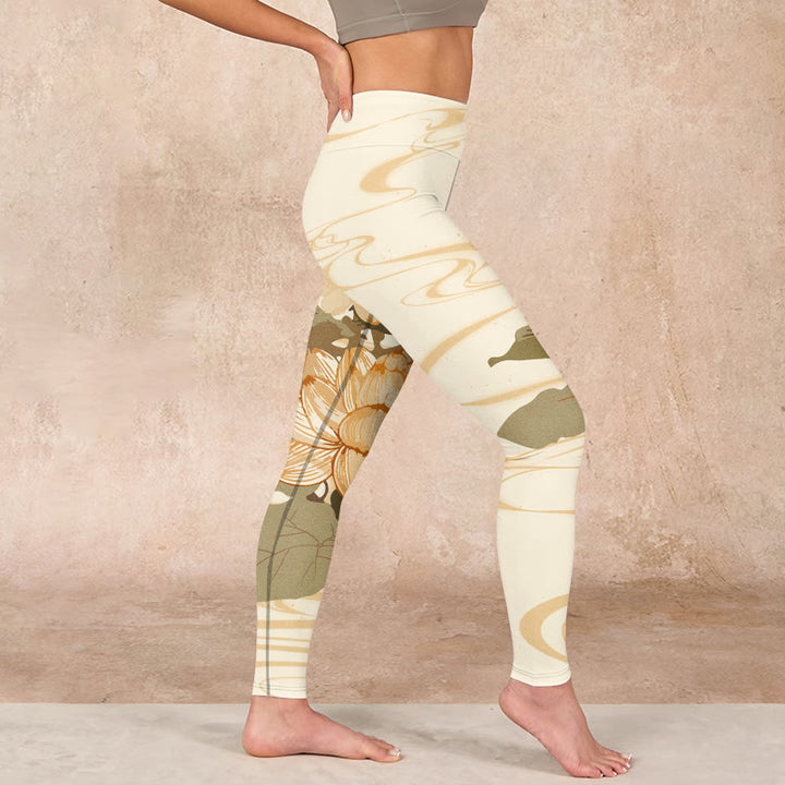 Buddha Stonesベージュ ロータスフラワープリント ジム フィットネス レギンス レディース ヨガパンツ - image 16