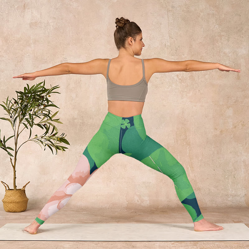 Buddha Stonesグリーン 蓮の花 葉 プリント スポーツ フィットネス レギンス レディース ヨガパンツ - image 10