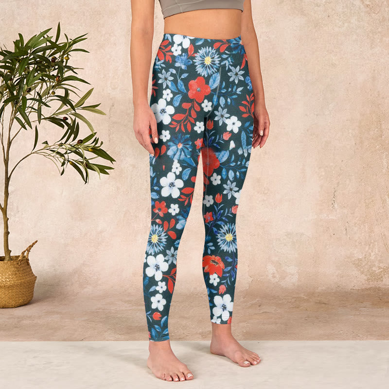 Buddha Stones赤 白 花 タンポポ プリント ジム フィットネス レギンス レディース ヨガパンツ - image 4