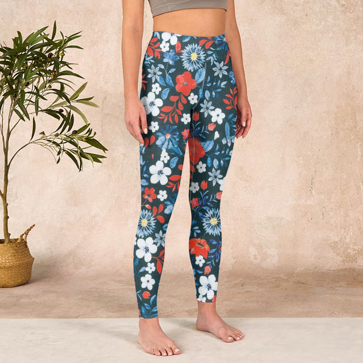 Buddha Stones赤 白 花 タンポポ プリント ジム フィットネス レギンス レディース ヨガパンツ - image 4
