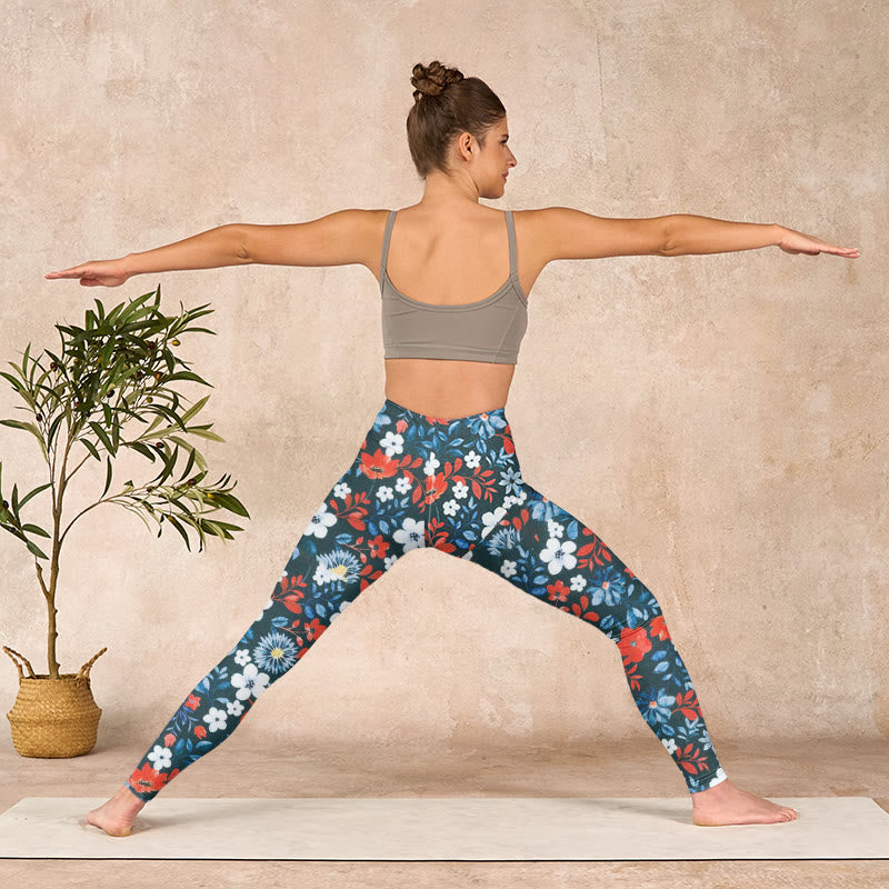 Buddha Stones赤 白 花 タンポポ プリント ジム フィットネス レギンス レディース ヨガパンツ - image 12