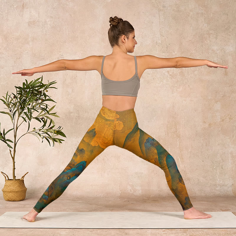 Buddha Stonesダークゴールデンロッドマウンテンプリント フィットネスレギンス レディース ヨガパンツ - image 10