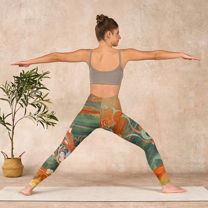 Buddha Stones敦煌 飛天 プリント ジムレギンス レディース ヨガパンツ - image 10