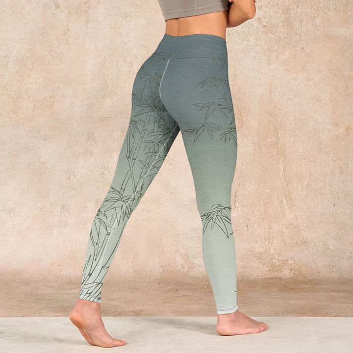 Buddha Stonesと竹の葉のスケッチプリントのスポーツレギンスレディースヨガパンツ - image 4