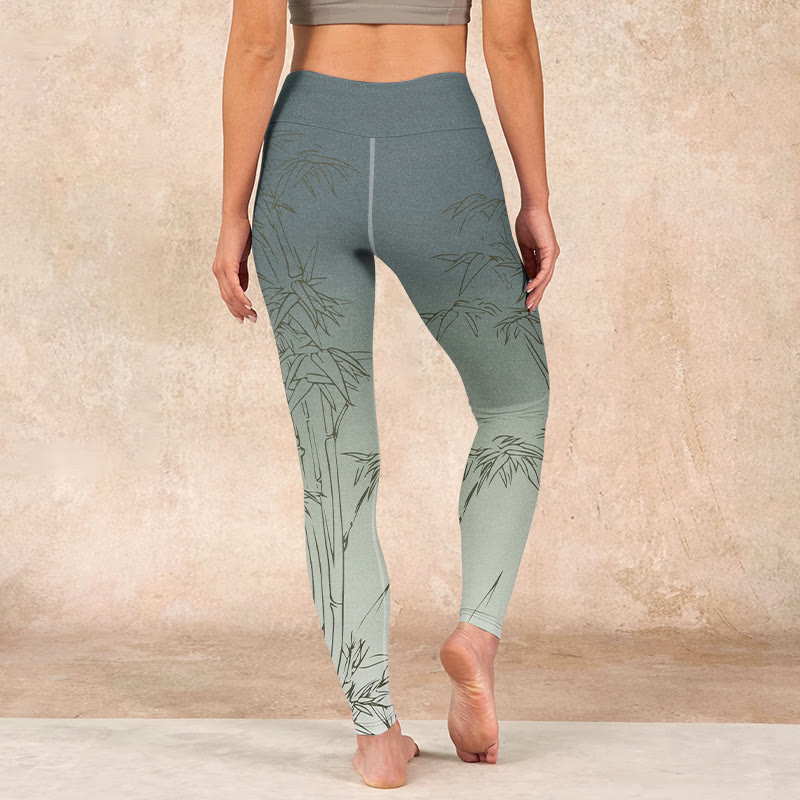 Buddha Stonesと竹の葉のスケッチプリントのスポーツレギンスレディースヨガパンツ - image 14