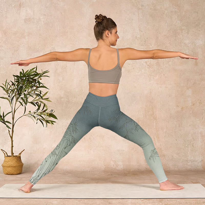 Buddha Stonesと竹の葉のスケッチプリントのスポーツレギンスレディースヨガパンツ - image 10