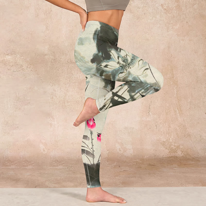 Buddha Stones、蓮、竹の葉プリントのジムレギンス、レディースヨガパンツ - image 16