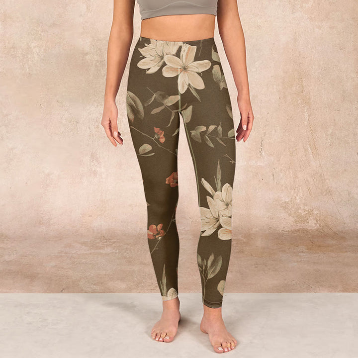 Buddha Stones、紫、白、花、葉、花柄プリント、ジムフィットネスレギンス、レディースヨガパンツ - image 19