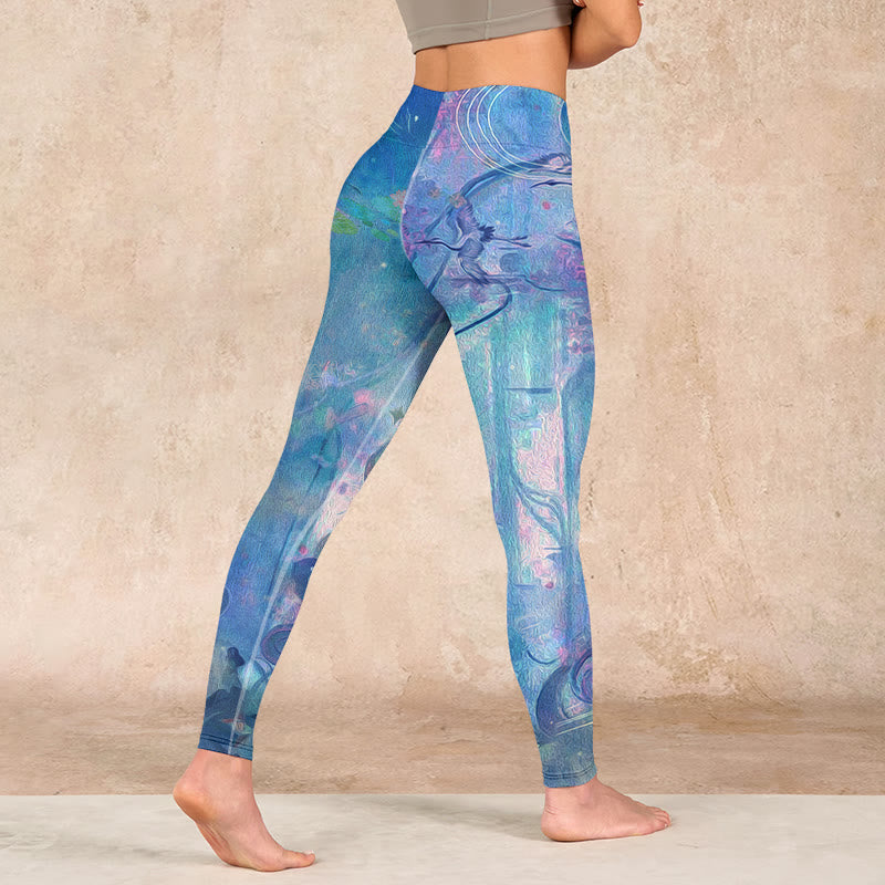 Buddha Stones、蓮の花、葉、鳥のジムレギンス、レディースヨガパンツ - image 4