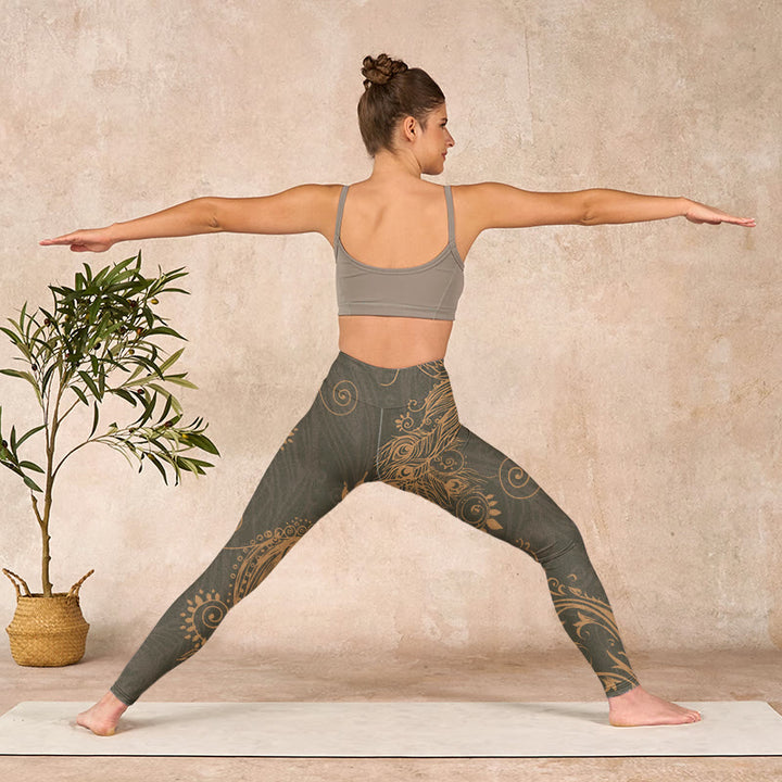 Buddha Stonesピーコックフェザープリント ジムレギンス レディース ヨガパンツ - image 10