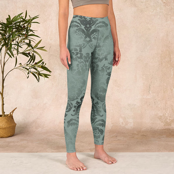 Buddha Stonesカジュアル 花柄 葉っぱプリント ジム フィットネス レギンス レディース ヨガパンツ - image 3