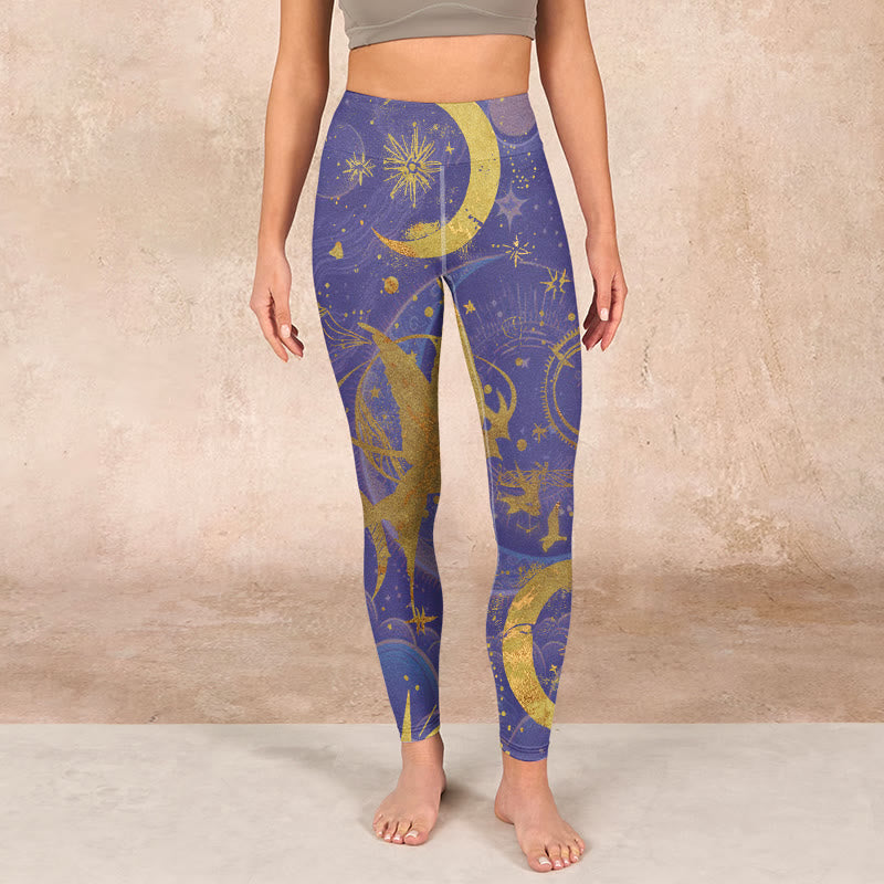 Buddha Stones、月、太陽、星柄のジムレギンス、レディースヨガパンツ - image 1