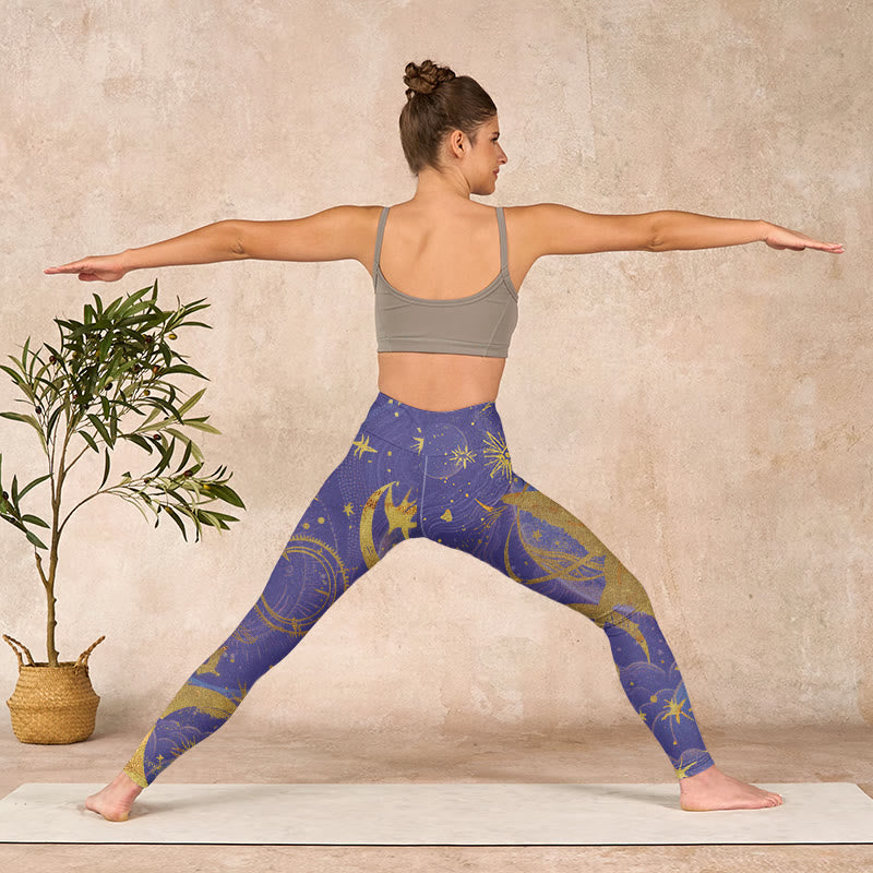 Buddha Stones、月、太陽、星柄のジムレギンス、レディースヨガパンツ - image 11