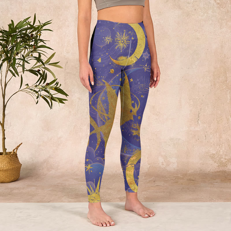 Buddha Stones、月、太陽、星柄のジムレギンス、レディースヨガパンツ - image 3