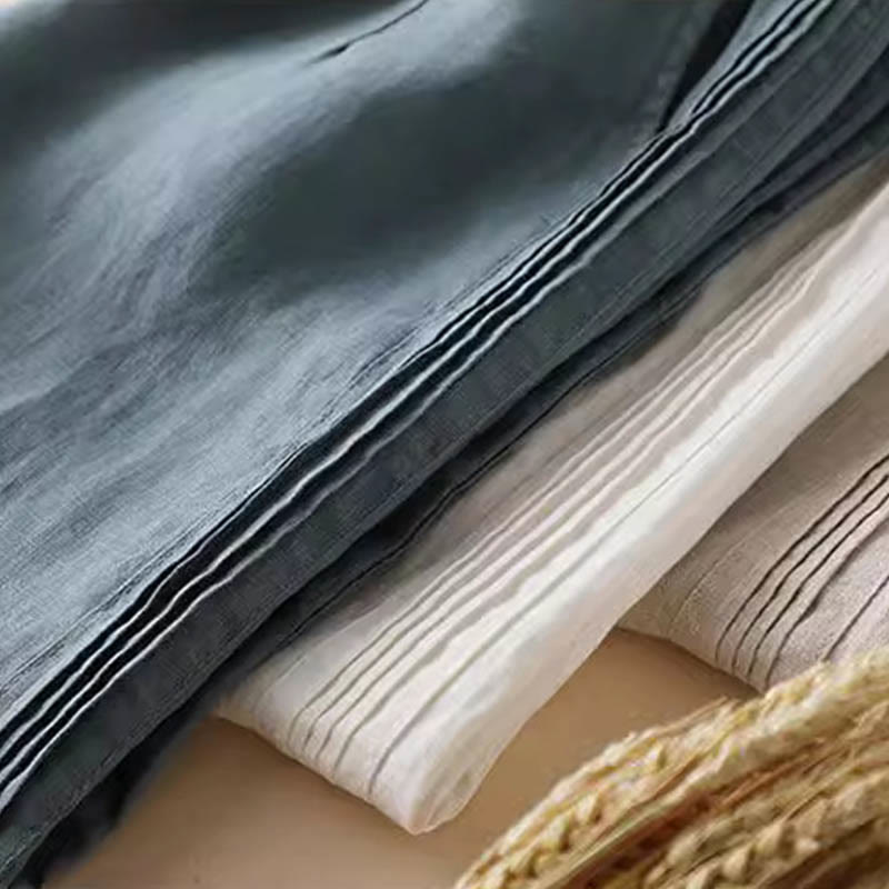 Buddha Stonesカジュアル 無地 サイドプリーツ コットンリネン レディース ワイドレッグパンツ ポケット付き - image 1