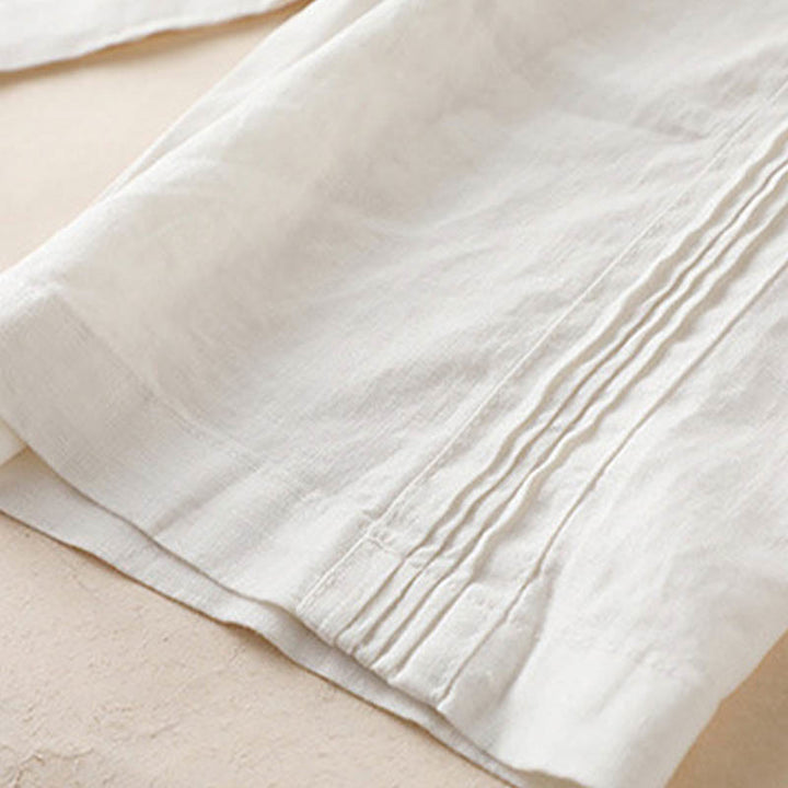 Buddha Stonesカジュアル 無地 サイドプリーツ コットンリネン レディース ワイドレッグパンツ ポケット付き - image 16