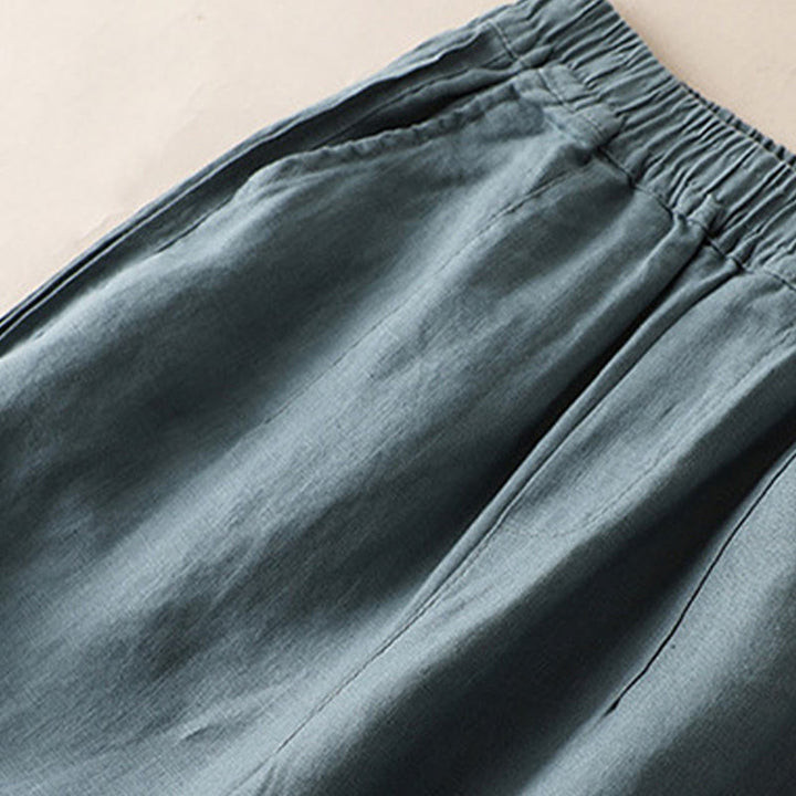 Buddha Stonesカジュアル 無地 サイドプリーツ コットンリネン レディース ワイドレッグパンツ ポケット付き - image 8