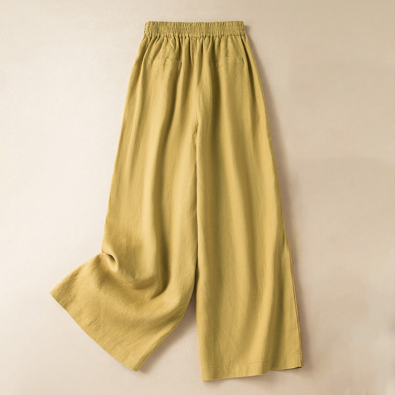 Buddha Stonesカジュアル 無地 レディース ワイドレッグパンツ ポケット付き - 黄色 - US12、 UK/AU16、 EU44 (3XL) - image 26