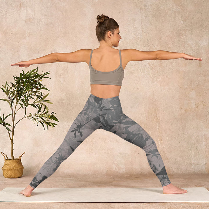 Buddha Stonesグレーリーフプリント ジムレギンス レディース ヨガパンツ - image 10