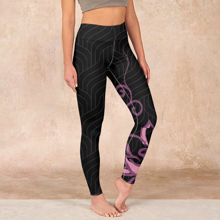 Buddha Stonesブラック ピンク ロータスフラワープリント ジムレギンス レディース ヨガパンツ - 黒 - US18、 UK/AU22、 EU50 (4XL) - image 0