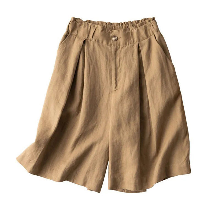 Buddha Stonesカジュアル 無地 ボタン ジッパー コットン リネン レディース ショートパンツ ポケット付き