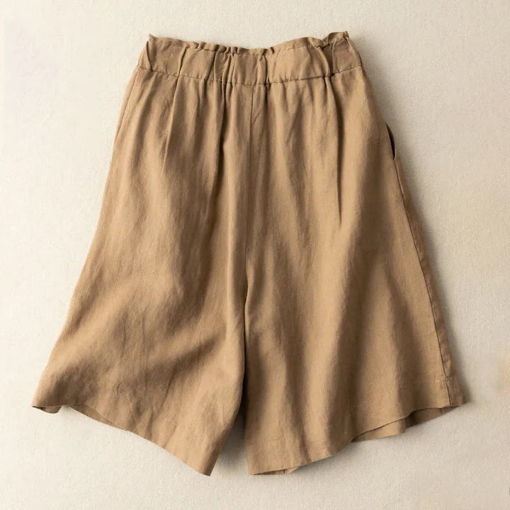 Buddha Stonesカジュアル 無地 ボタン ジッパー コットン リネン レディース ショートパンツ ポケット付き