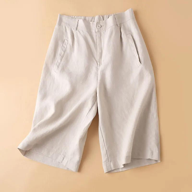 Buddha Stones無地 ボタン ジッパー コットン レディース ショートパンツ ポケット付き - ベージュ - US12、 UK/AU16、 EU44 (3XL) - image 9