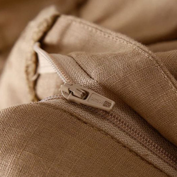 Buddha Stones無地 プリーツ ジッパーボタン コットンリネン レディース ショートパンツ ポケット付き - image 5