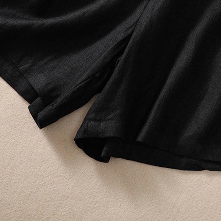 Buddha Stones無地 コントラストカラー ウエスト レースアップ コットンリネン レディース ショートパンツ ポケット付き - image 12