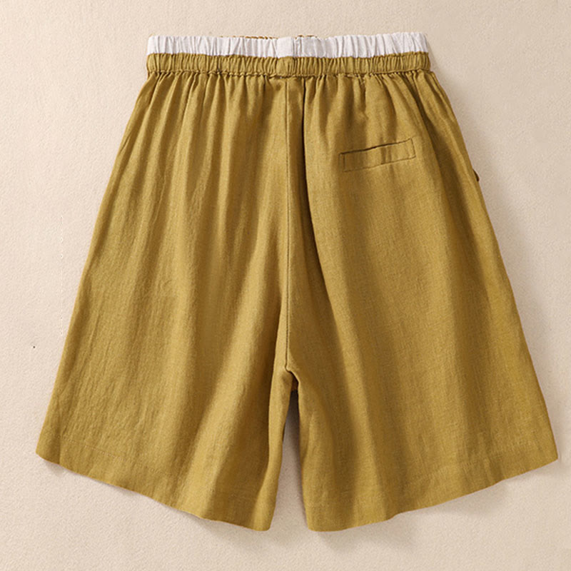 Buddha Stones無地 コントラストカラー ウエスト レースアップ コットンリネン レディース ショートパンツ ポケット付き - image 19