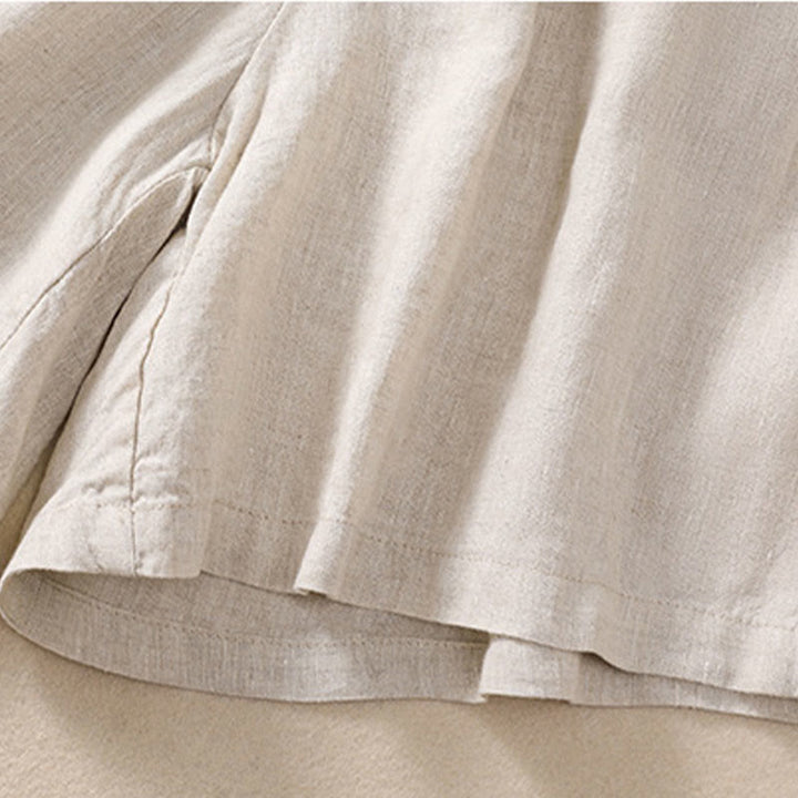 Buddha Stones無地 コントラストカラー ウエスト レースアップ コットンリネン レディース ショートパンツ ポケット付き - image 7