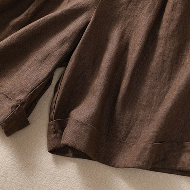 Buddha Stonesカジュアル 無地 ターンアップ カフ ベルト コットン リネン レディース ショートパンツ ポケット付き - image 17