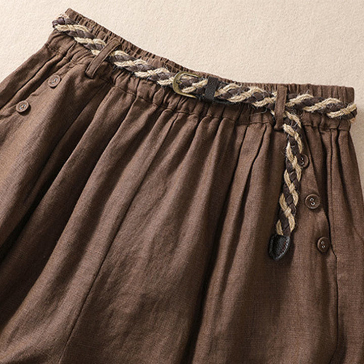 Buddha Stonesカジュアル 無地 ターンアップ カフ ベルト コットン リネン レディース ショートパンツ ポケット付き - image 13