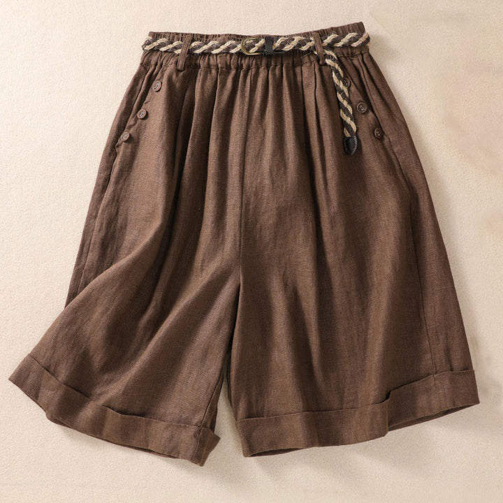 Buddha Stonesカジュアル 無地 ターンアップ カフ ベルト コットン リネン レディース ショートパンツ ポケット付き - シエナ - US8-10，UK/AU12-14，EU40-42 (2XL) - image 12