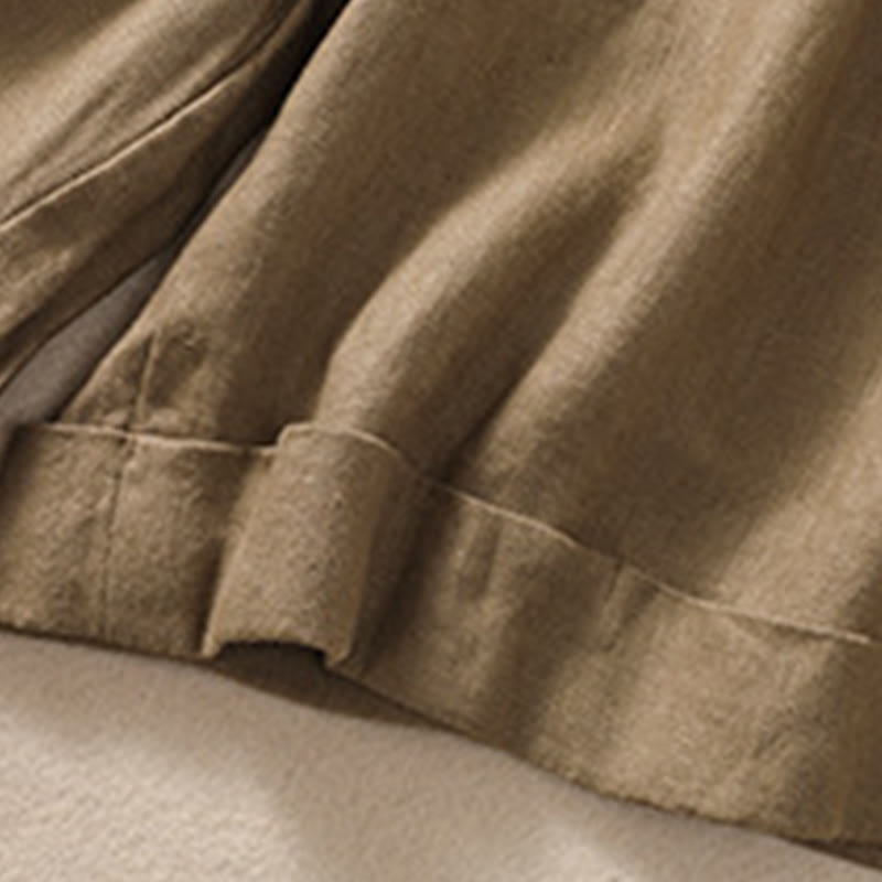 Buddha Stonesカジュアル 無地 ターンアップ カフ ベルト コットン リネン レディース ショートパンツ ポケット付き - image 7