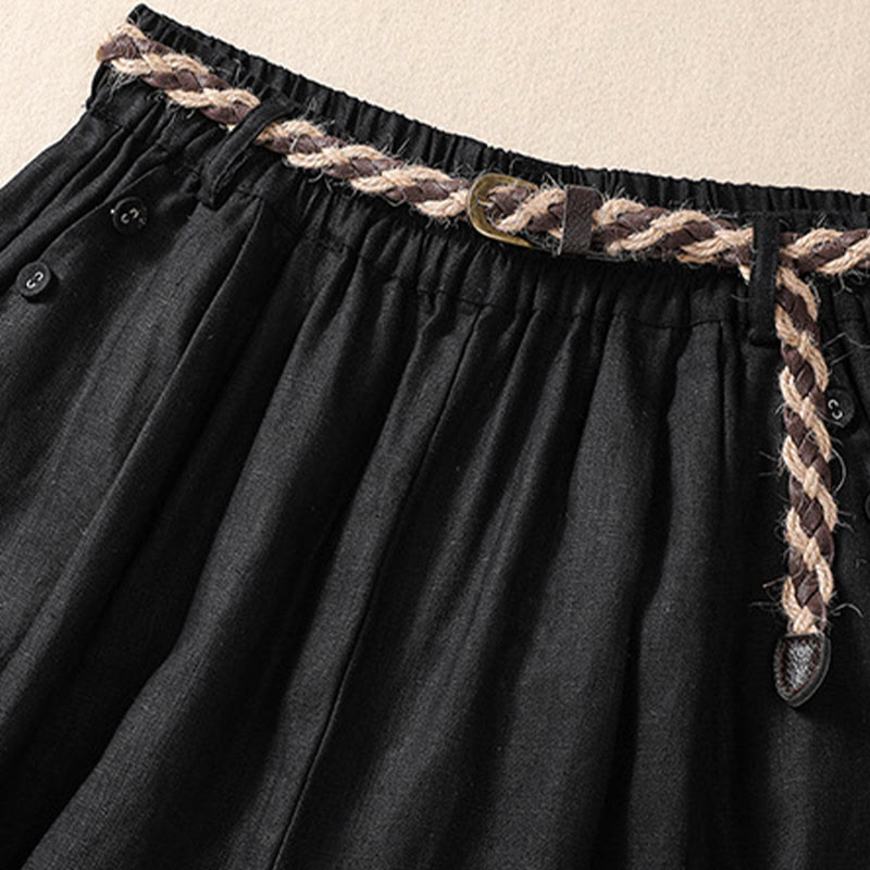 Buddha Stonesカジュアル 無地 ターンアップ カフ ベルト コットン リネン レディース ショートパンツ ポケット付き - image 10